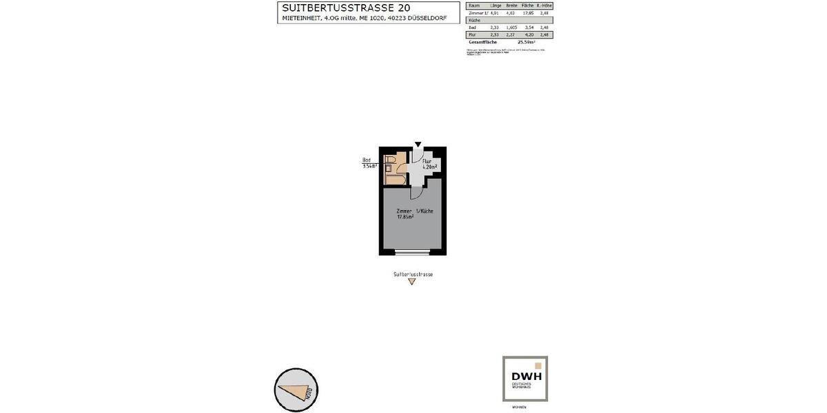 Etagenwohnung Düsseldorf Stadtbezirk 3 - 1 Zimmer, 27 m&sup2;, 549&euro; | Angebot:26141059