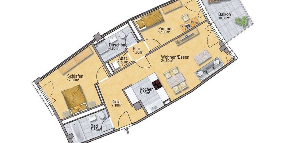 Etagenwohnung Düsseldorf Flingern Nord - 3 Zimmer, 85 m&sup2;, 1.430&euro; | Angebot:26869423