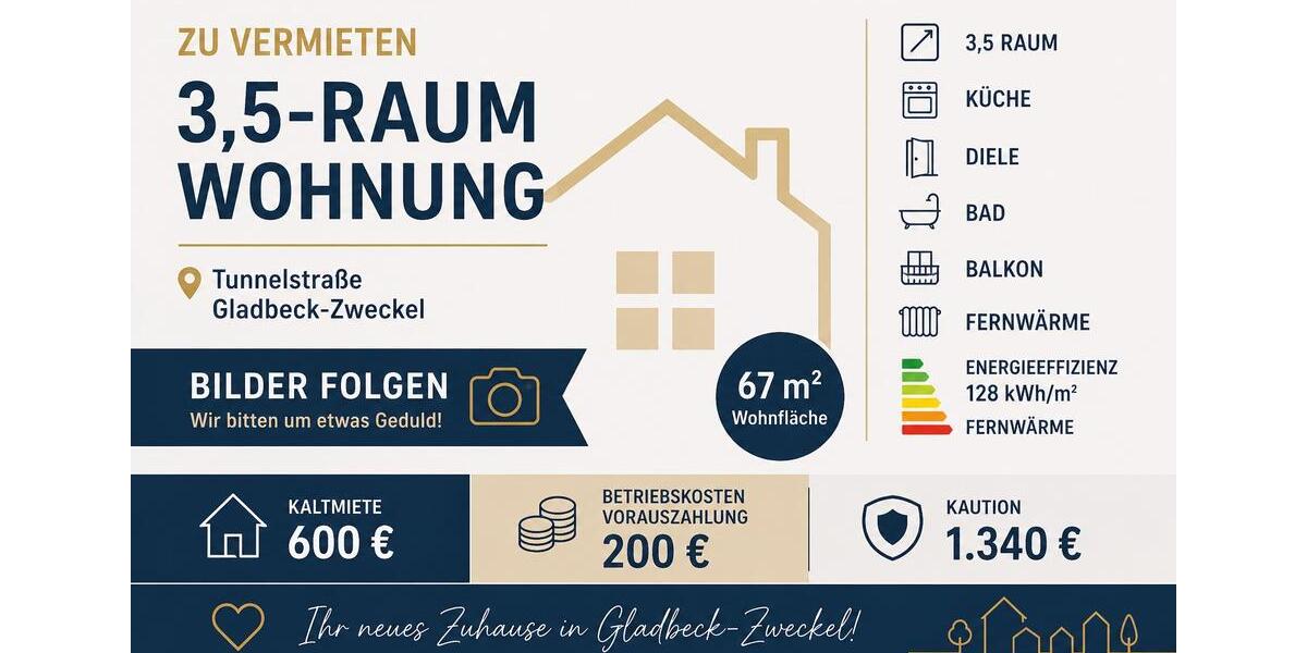 Etagenwohnung Gladbeck Alt-Rentfort - 3 Zimmer, 67 m&sup2;, 800&euro; | Angebot:26367885