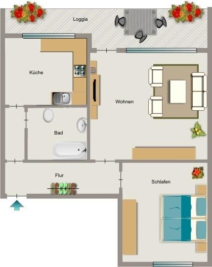 Etagenwohnung Moers Rheinkamp - 2.5 Zimmer, 52 m&sup2;, 456&euro; | Angebot:25409593