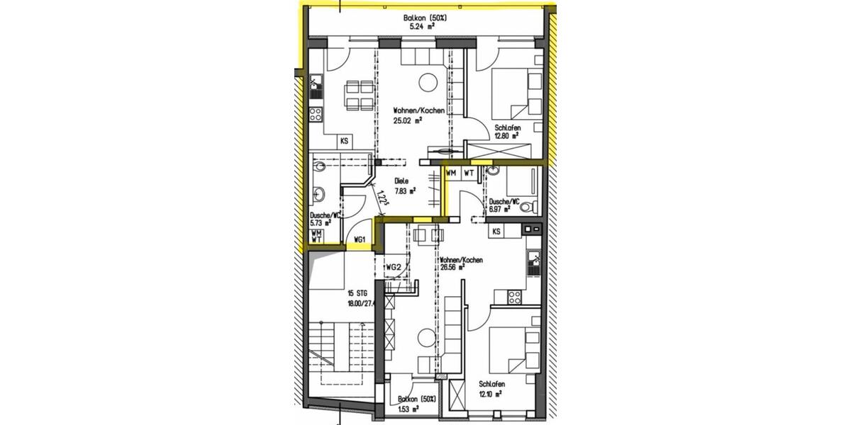 Etagenwohnung Düsseldorf Stadtmitte - 2 Zimmer, 56 m&sup2;, 1.420&euro; | Angebot:26310427