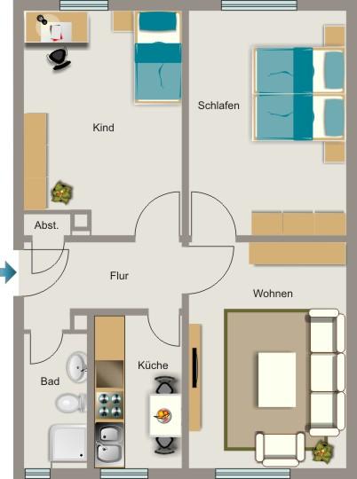 Erdgeschoßwohnung Duisburg Walsum - 3.5 Zimmer, 55 m&sup2;, 360&euro; | Angebot:26227994