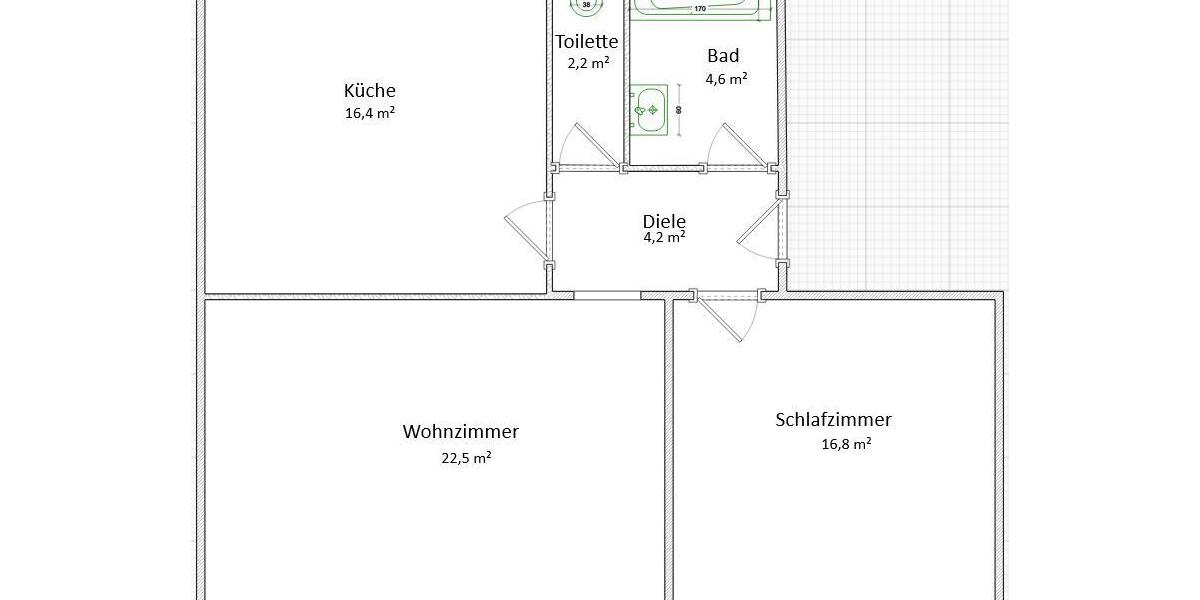 Etagenwohnung Krefeld Dießem - 2 Zimmer, 67 m&sup2;, 740&euro; | Angebot:26340376