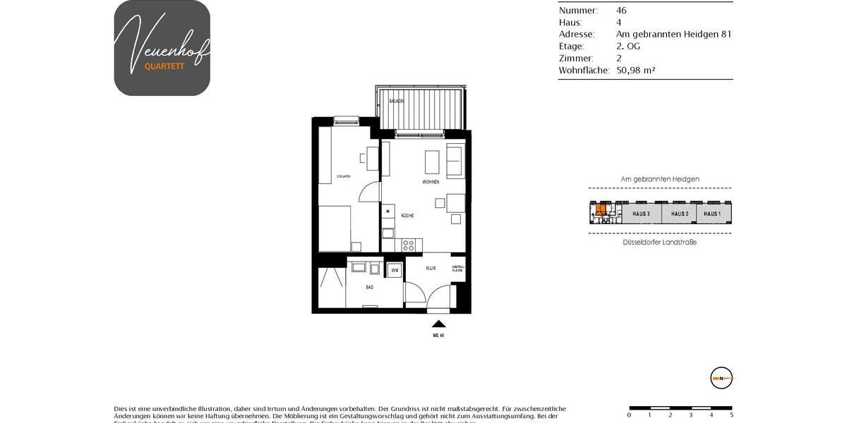 Etagenwohnung Duisburg Angerhausen - 2 Zimmer, 51 m&sup2;, 730&euro; | Angebot:25500358