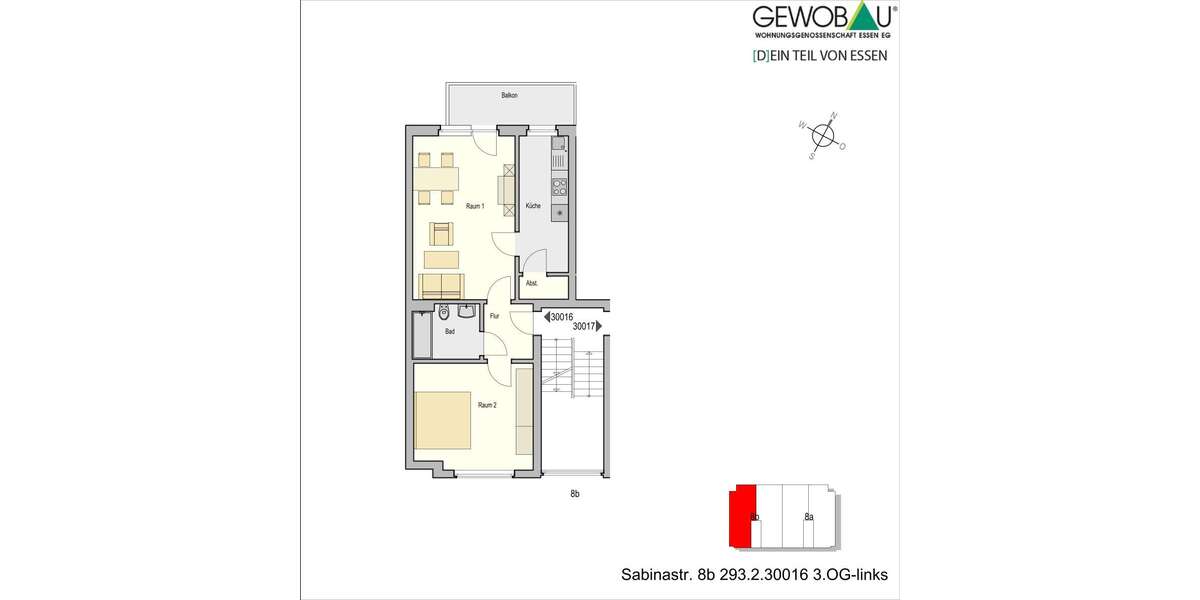 Etagenwohnung Essen Bergerhausen - 2 Zimmer, 56 m&sup2;, 246&euro; | Angebot:26888306