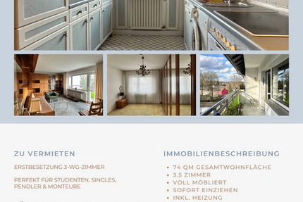 Wohnung Essen-Kray Kray - 3 Zimmer, 74 m&sup2;, 500&euro; | Angebot:26897939