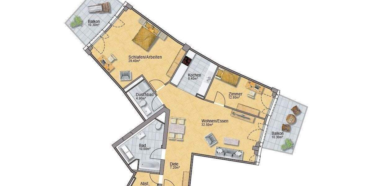 Etagenwohnung Düsseldorf Flingern Nord - 3 Zimmer, 117 m&sup2;, 1.879&euro; | Angebot:24766682