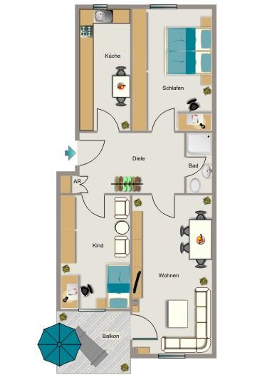 Etagenwohnung Kamp-Lintfort Lintfort - 3.5 Zimmer, 65 m&sup2;, 555&euro; | Angebot:26459027