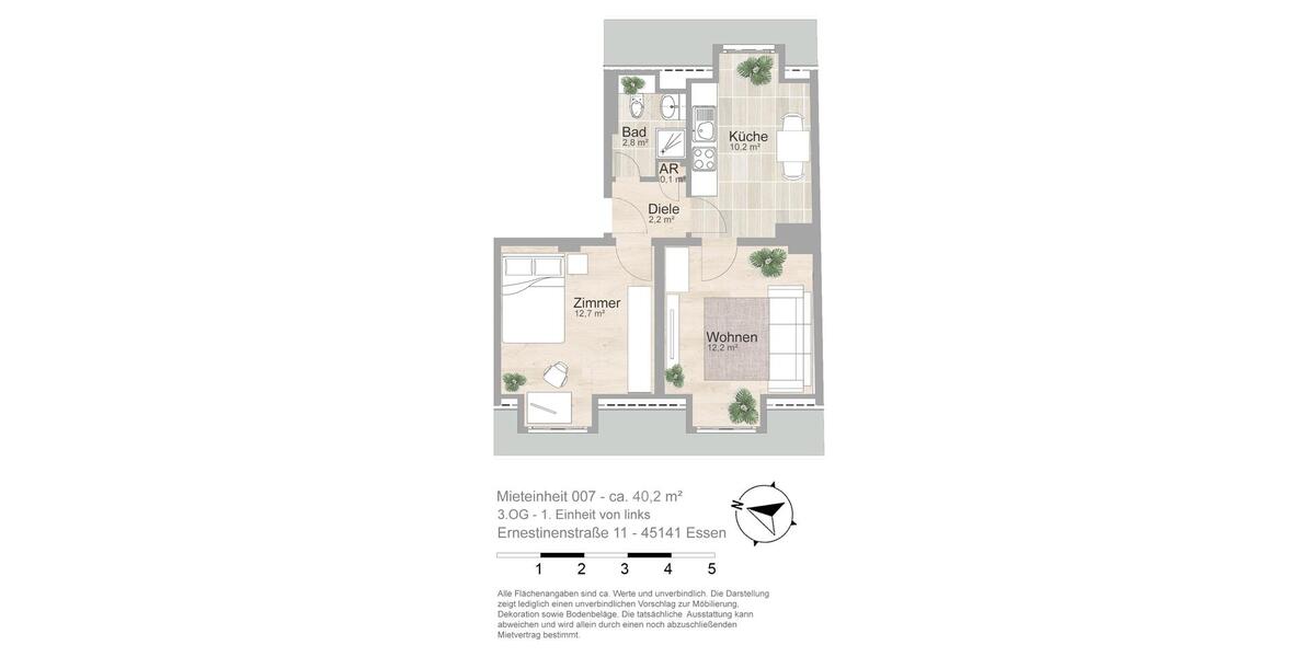 Dachgeschoßwohnung Essen Stadtbezirk VI - 2 Zimmer, 40 m&sup2;, 435&euro; | Angebot:24967368