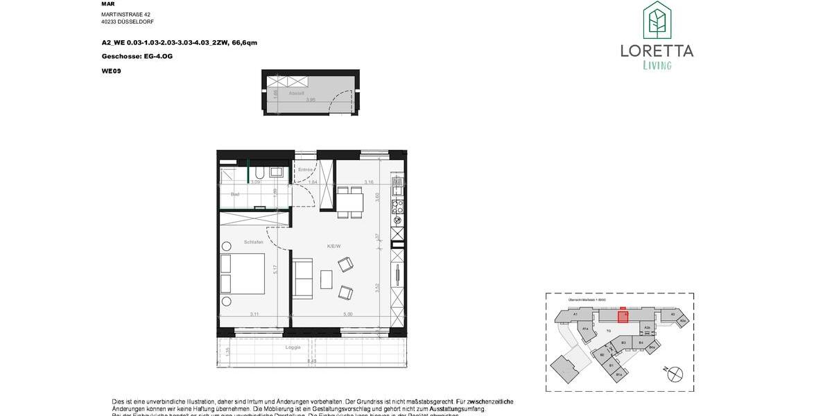 Erdgeschoßwohnung Düsseldorf Stadtbezirk 3 - 2 Zimmer, 67 m&sup2;, 1.310&euro; | Angebot:26195757