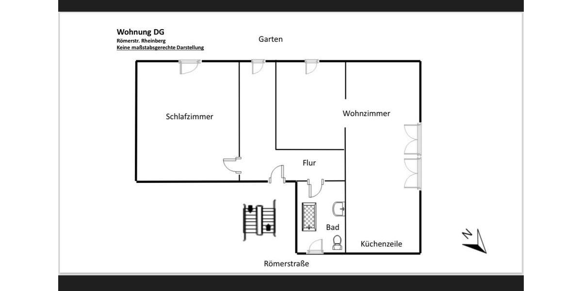 Dachgeschoßwohnung Rheinberg - 2 Zimmer, 40 m&sup2;, 400&euro; | Angebot:25484257