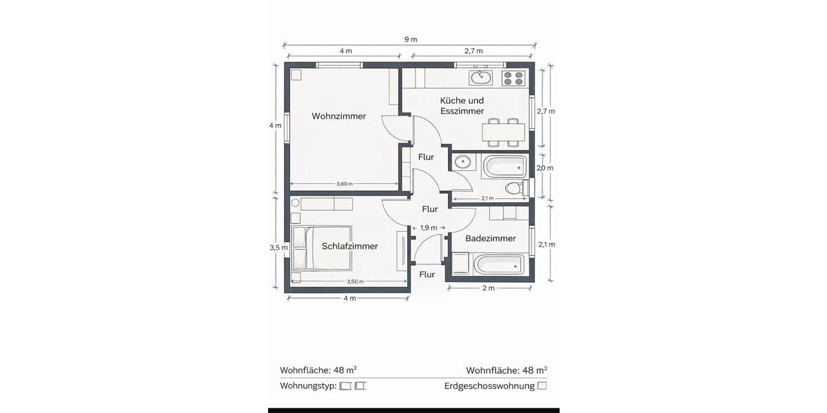 Erdgeschoßwohnung Essen Stadtbezirk III - 2.5 Zimmer, 47 m&sup2;, 650&euro; | Angebot:25628048