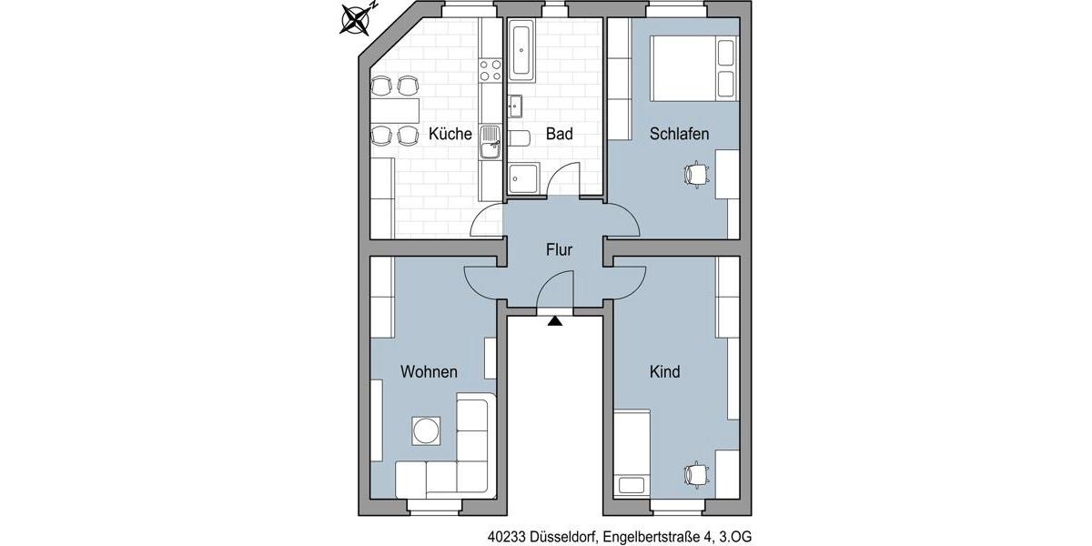 Etagenwohnung Düsseldorf Flingern Süd - 3 Zimmer, 82 m&sup2;, 979&euro; | Angebot:24723634