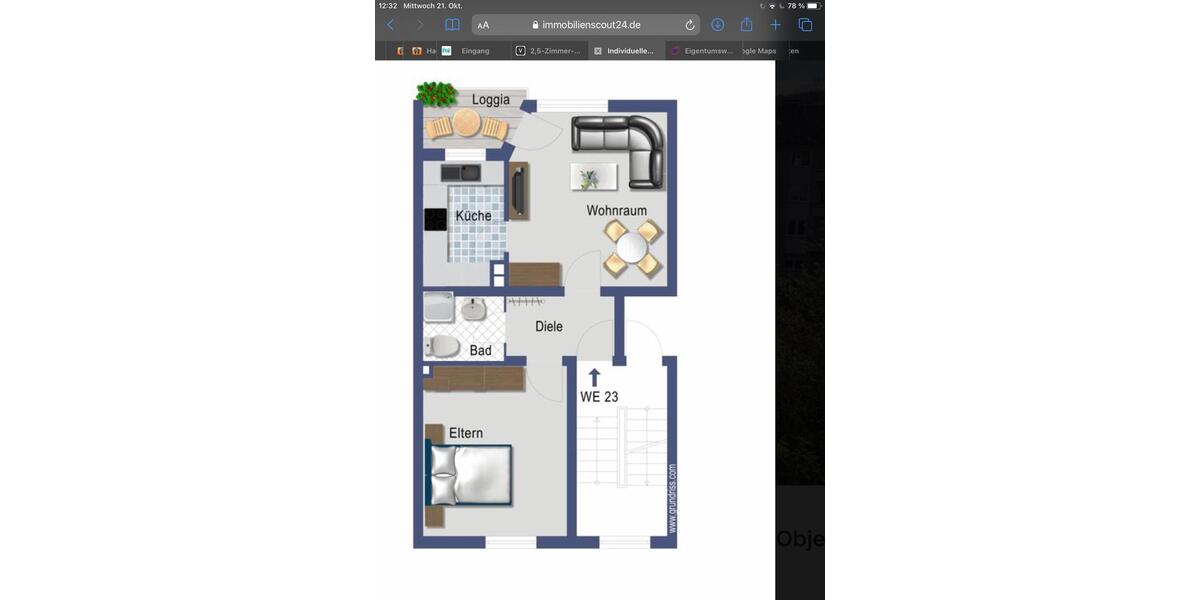 Erdgeschoßwohnung Essen Stadtbezirk VI - 2.5 Zimmer, 44 m&sup2;, 550&euro; | Angebot:26378963
