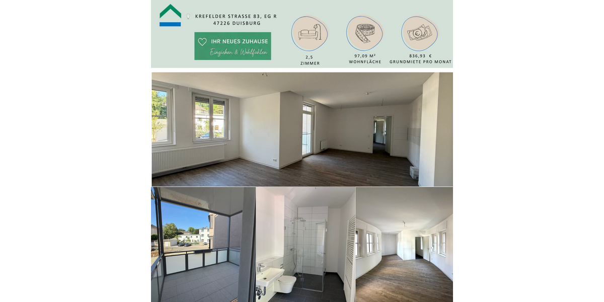 Etagenwohnung Duisburg Rheinhausen - 2.5 Zimmer, 87 m&sup2;, 837&euro; | Angebot:26897821