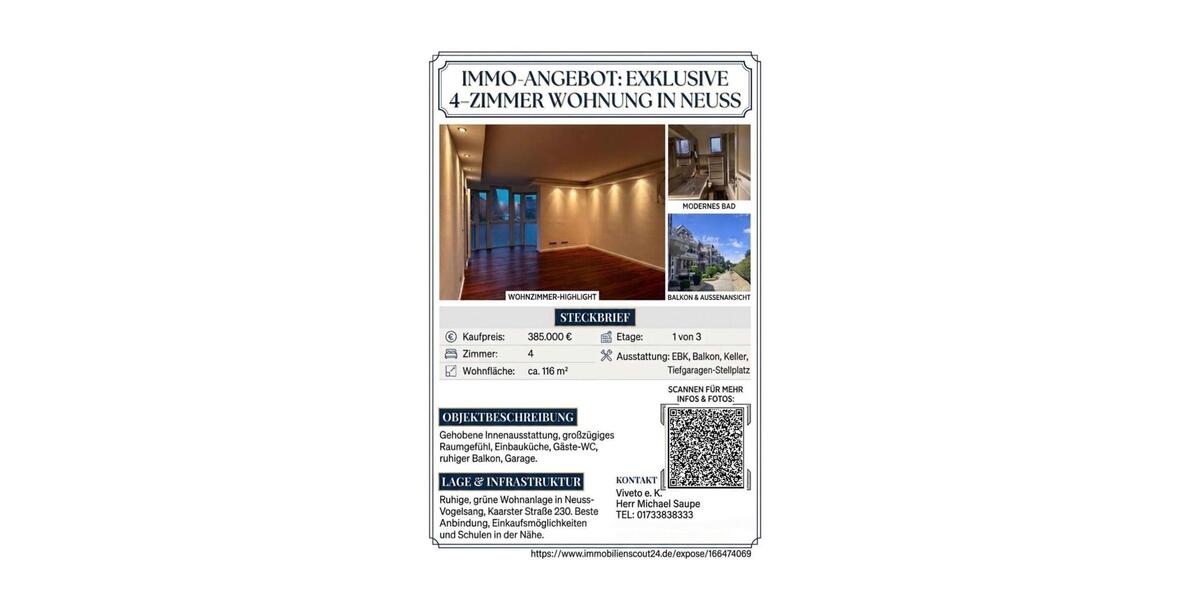 Etagenwohnung Neuss Furth-Mitte - 4 Zimmer, 116 m&sup2;, 359.000&euro; | Angebot:27017609