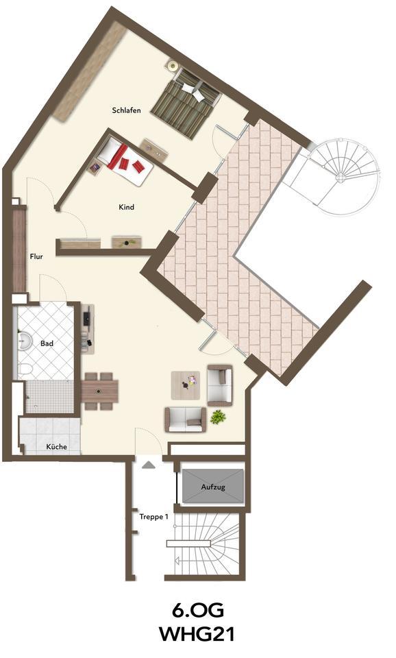 Erstbezug! Exklusive 3-Zimmer-Wohnung im 6. OG mit Terrasse – hochwertiger Neubau in Stadtmitte zimmer