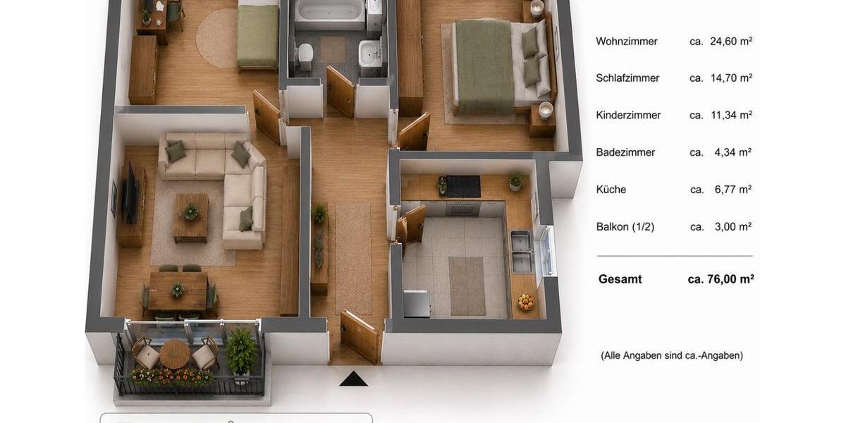 Etagenwohnung Heiligenhaus - 3 Zimmer, 76 m&sup2;, 179.500&euro; | Angebot:27122784