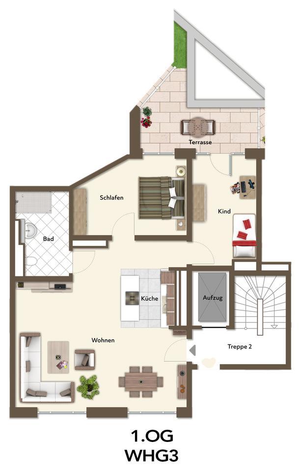 Erstbezug! Exklusive 3-Zimmer-Wohnung im 1. OG mit Terrasse – hochwertiger Neubau in Stadtmitte zimmer