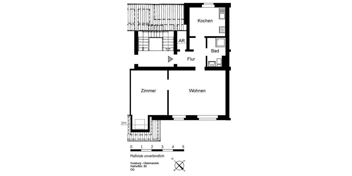 Dachgeschoßwohnung Duisburg Hamborn - 2.5 Zimmer, 55 m&sup2;, 369&euro; | Angebot:24807016