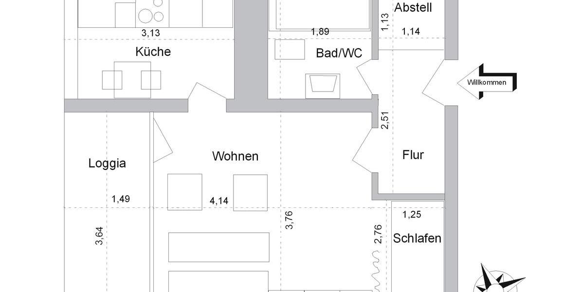 Etagenwohnung Duisburg Essenberg - 1 Zimmer, 34 m&sup2;, 410&euro; | Angebot:24750115