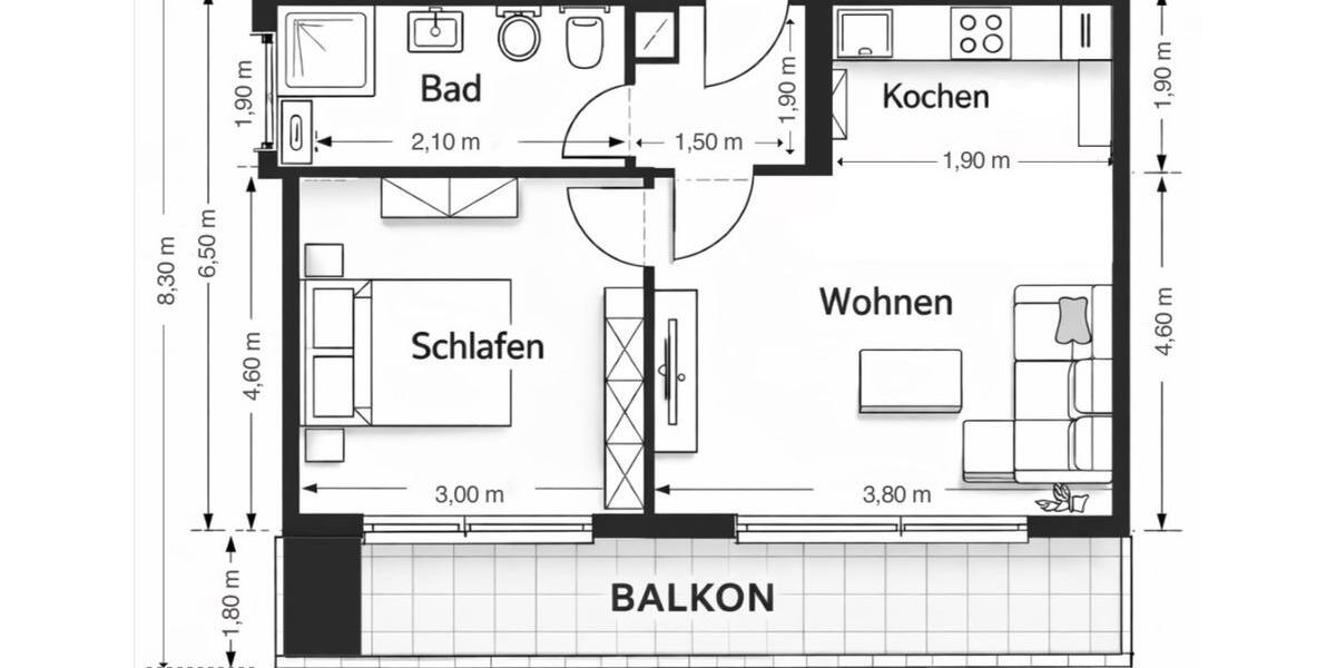 Etagenwohnung Kamp-Lintfort Lintfort - 2 Zimmer, 45 m&sup2;, 158.000&euro; | Angebot:25576400