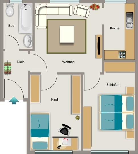 Erdgeschoßwohnung Duisburg Rheinhausen - 3.5 Zimmer, 52 m&sup2;, 463&euro; | Angebot:26227958