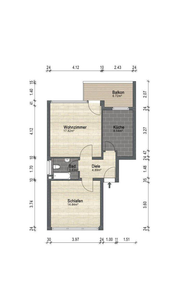 Bezugsfertige Wohnung mit Balkon und eigenem Stellplatz 2 zimmer