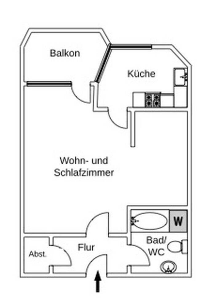 1,5 Zimmer Apartment direkt an U35 mit Balkon und Küche