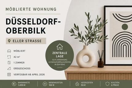 Wohnung Düsseldorf Oberbilk - 1 Zimmer, 42 m&sup2;, 1.050&euro; | Angebot:26408138