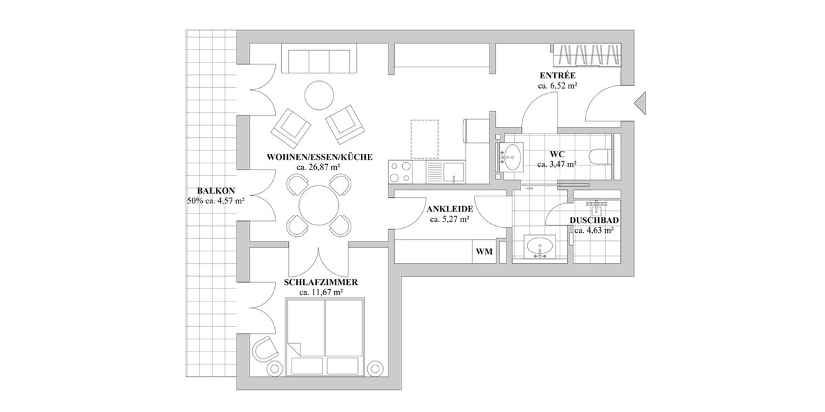 Etagenwohnung Düsseldorf Oberkassel - 2 Zimmer, 63 m&sup2;, 2.205&euro; | Angebot:25683179